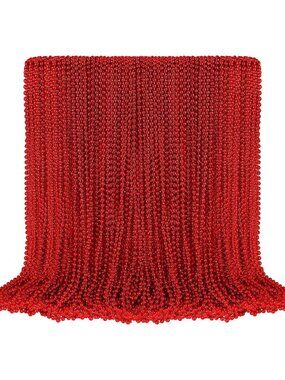 100PCS Red Mardi Gras Bead Necklaces 33" Metallic Party Favor Costume Beads